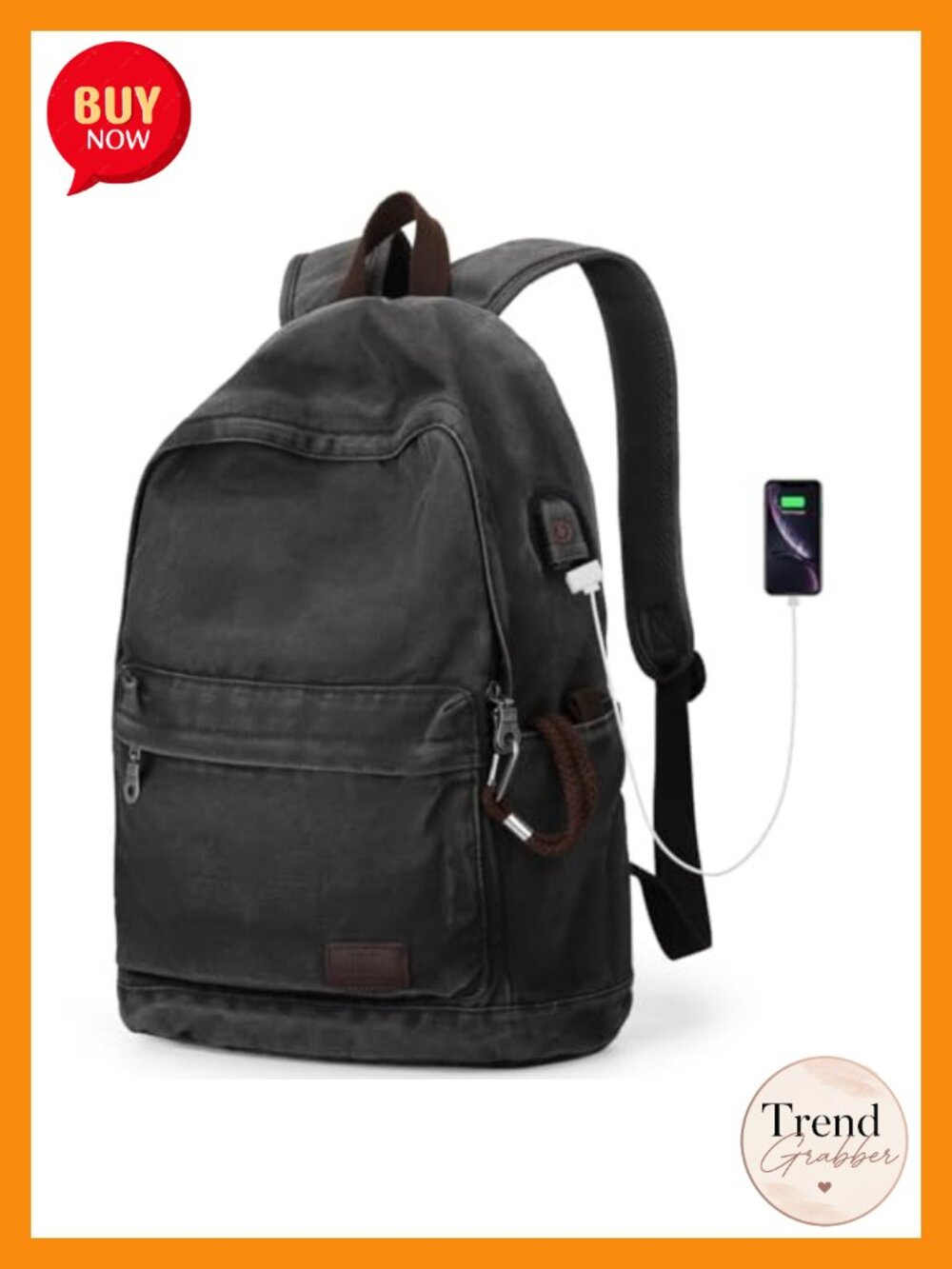 Canvas Laptop Backpack with USB Port Anti-Theft 15.6 Inch